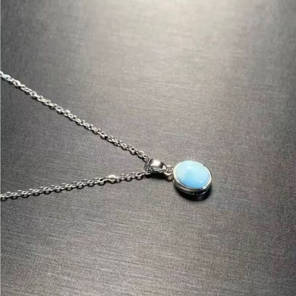 Simple Oval Larimar Pendant Sterling Silver Necklace New - Picture 4 of 9